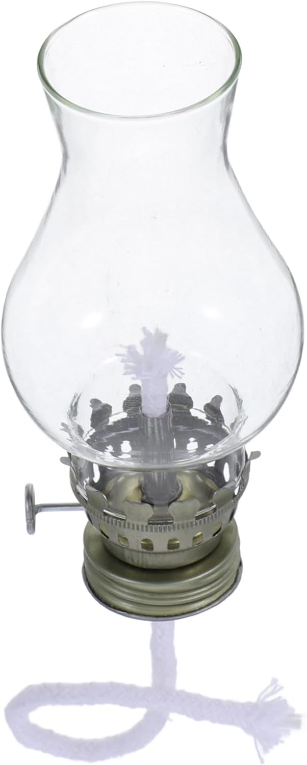Happyyami 1set Vintage Oil Lamp Burner Metal Adjuster Glass Chimney and Replacement Wick for Home Decor and Outdoor Use