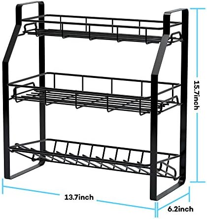 Spice Rack, 3-Tier Spice Rack Organizer for Counter Stable Spice Shelf Standing Storage Rack for Kitchen Cabinet Pantry Bathroom Office, Black