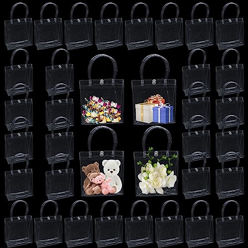 Image of 36PCS Clear Gift Bags with Handles, 5.9 x 6.3 x 2.8'' Clear Plastic Bags Reusable Transparent PVC Gift Wrap Bag for Retail Candy Christmas Birthday Wedding Halloween Party Tote