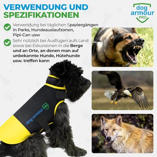 dog armour PRO Schutzweste für Hunde – Schützendes Hundegeschirr gegen Greifvogel- und Tierangriffe – Verstellbar, Würgefrei, Wasserdicht, Reflektierend (S, Gelb)