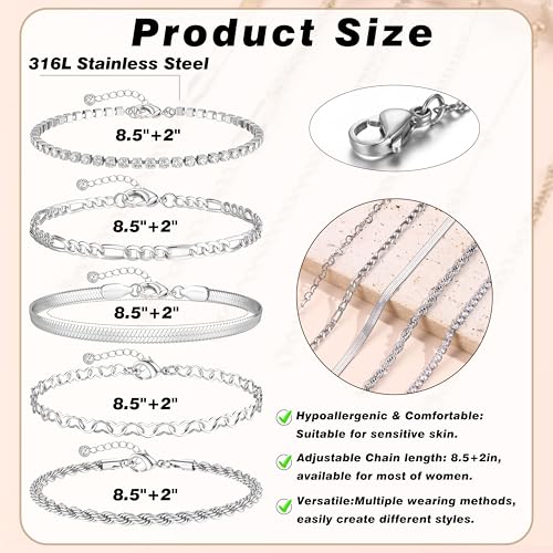 Image of FUNRUN JEWELRY Gold Ankle Bracelets,14 k Gold Plated Waterproof Stainless Steel Cuban Link Chain Ankle Set Paperclip Figaro Layered Anklets Bracelets for Women Dainty Summer Beach Jewelry 5Pcs