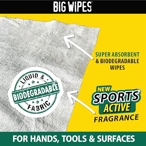 Image of BIG WIPES Heavy Duty Multi Surface Canister, Super Absorbent Cleaning Cloths for Hands, Surfaces, and Tools - 80 Count Canister (8 Pack)