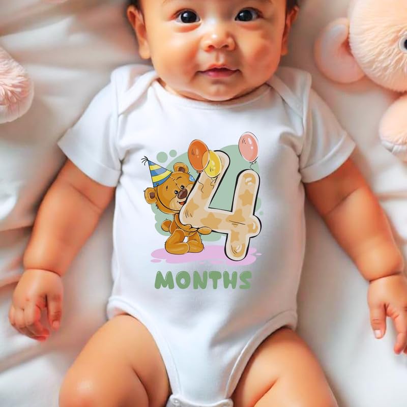Image of Knitroot Monthly Birthday Teddy Special, Newborn Baby Half Sleeve Unisex Romper, Onesies, Sleepsuit, Body Suit, Envelope Neck, 1 to 12 Months Print, 0-12 Months, Infant Cloth for Boys & Girls