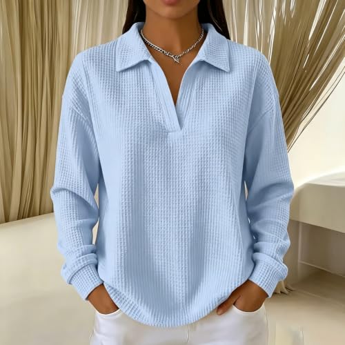 Long Sleeve Tee Shirts for Women Waffle Knit Basic Fit Tunic Holiday Tops - image 3