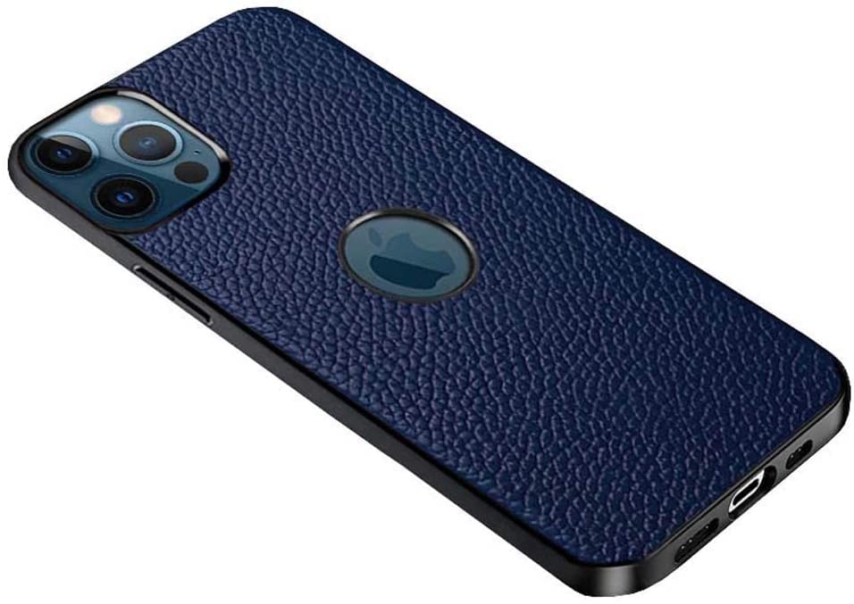 Coque iPhone 12 Pro en cuir bleu étui antichoc 6,1 pouces
