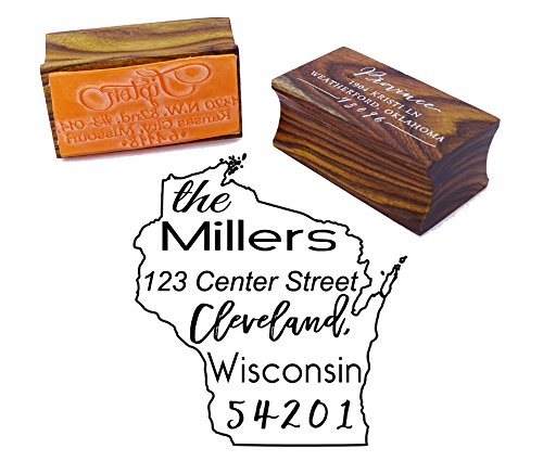 Custom Wisconsin State Map Stamp Return Address Wood Mounted Rubber Stamp Gift Idea #TOP27