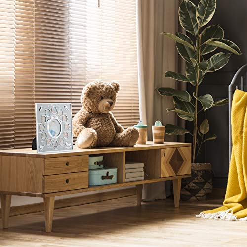 Relaxdays Babybilderrahmen, First Year, Monatsbilderrahmen Alu, 12 Monate, 29 x 24 cm, Collage zum Aufstellen, Silber