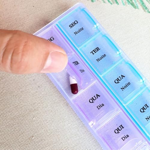 Kit Organizador Caixa Porta Comprimidos Semanal Manhã e Noite Remédio Cápsulas + Cortador de Comprim