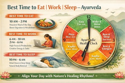 Image of Ayurvedic Health Clock for Daily Wellness | Ayurvedic Dinacharya Routine Clock | Balance Doshas, Boost Digestion & Sleep | Easy Health-Rhythm Time Guide | Premium Glass Wall Clock