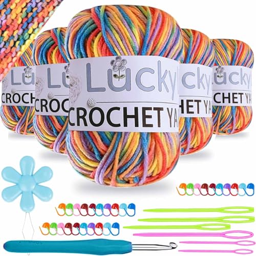 Fil à Tricoter 300g (6x50g), Multicolore Dégradé, Fil à Tricoter Acrylique Coloré Pour Chaussettes au Crochet, Echarpes, Mitaines, Pulls et Travaux...