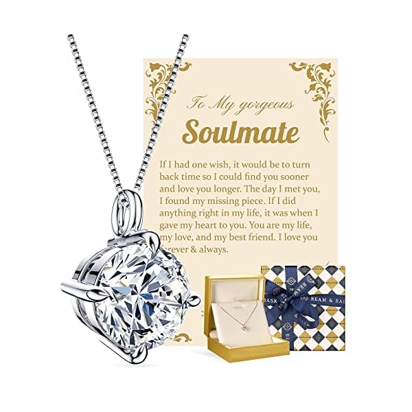 Beam & Bask Pendant Necklace for Wife or Girlfriend, Anniversary Birthday Wedding Moissanite Jewelry for Soulmate Her Women, S925 Sterling Silver