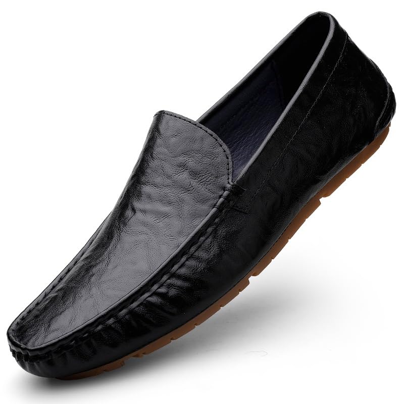 Mens Loafers Round Toe PU Leather Loafer Shoes Lightweight Anti-Slip Comfortable Classic Slip-ons