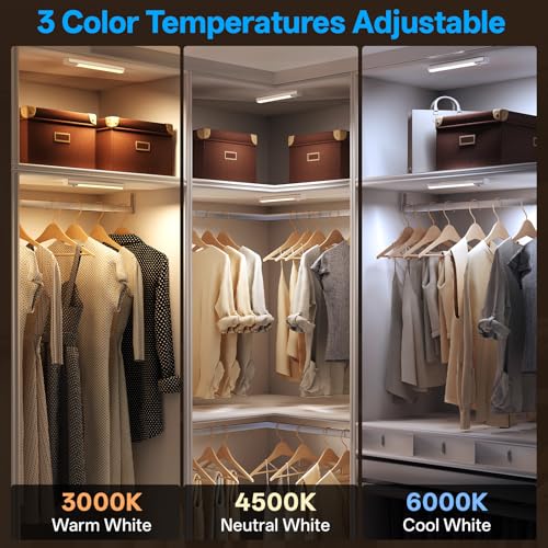 PZSUNLY Under Cabinet Lighting with Charging Station,Rechargeable Motion Sensor Light Indoor,LED Closet Lights,3 Colors Dimmable,Magnetic for Kitchen,Wardrobe,Bedroom,Drawer 3Pack — view 4