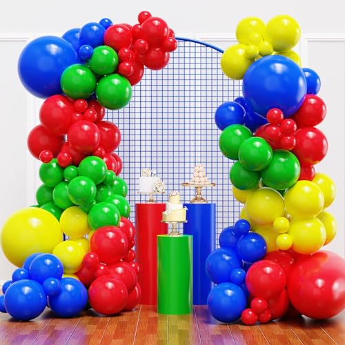 YMSZ Red Blue Green Yellow Balloons, 136pcs Colorful Latex Balloons