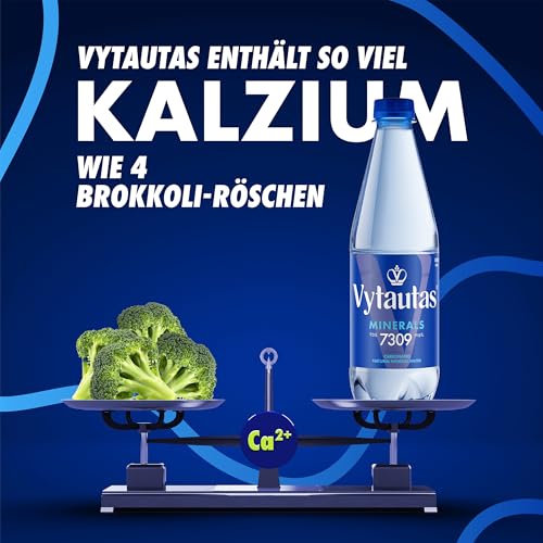 VYTAUTAS Natürliches Mineralwasser mit Kohlensäure 500 ml (12er Pack) Für Maximale Hydration, Reich an Essenziellen Mineralien wie Calcium, Magnesium, Funktionswasser, Hohe Mineralisierung