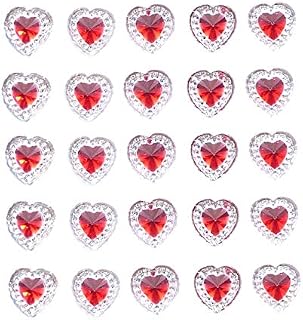 Syntego 40 x Self Adhesive Heart Gems Clear With Coloured Center Diamante Rhinestones Acrylic Crystals Stick on Gems Embellishments, Crafts, Invitations (Clear)