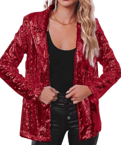 Sequin Blazer for Women Evening Sparkle Sequins Open Front Long Sleeve Dressy Blazer Jacket