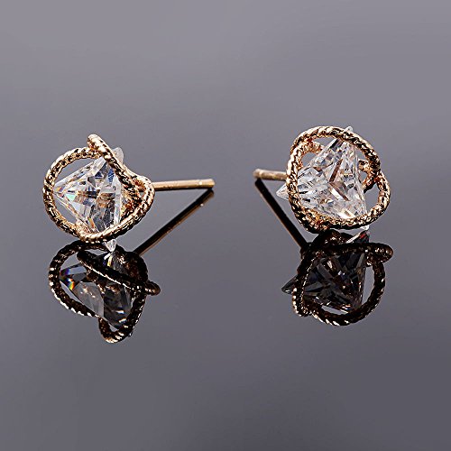 Geometric Triangle Cubic Zirconia Stud Earrings for Womens, Gold-Plated-Brass,…2