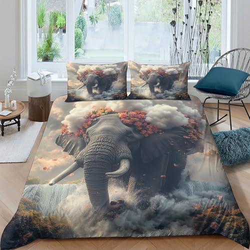 Housses couette éléphant fleurs 3D microfibre anti-décoloration - 4