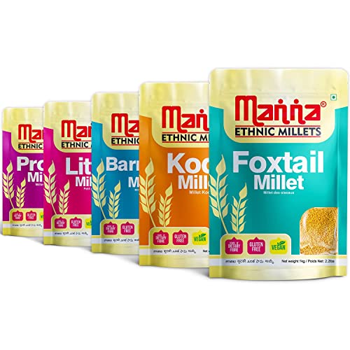 Manna Millets 5kg – Natural Grains Combo Pack of 5 | Foxtail 1kg, Kodo 1kg, Little 1kg, Barnyard 1kg, Proso 1kg | Native Low GI Millet Rice | Nutrient Manna Millets 5kg – Natural Grains Combo Pack of 5 | Foxtail 1kg, Kodo 1kg, Little 1kg, Barnyard 1kg, Proso 1kg | Native Low GI Millet Rice | Nutrient