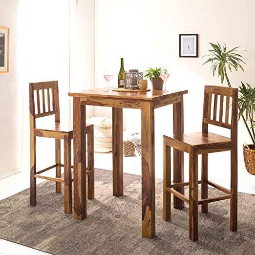 TANWAR HANDICRAFT Solid Sheesham Wood 2 Seater Bar Table and Chair Set | Wooden High Bar Table and Chairs Set | Long Dining for Cafe & Restaurant | Kitchen Furniture | Natural Brown-image-38