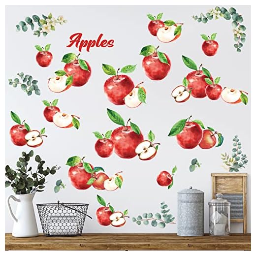 Epakh 82 Pieces Apple Wall Stickers Fruit Stickers Peel and Stick Apple Wall Decor for Kitchen Cabinet Window Country Restaurant Dining Room Home Decor