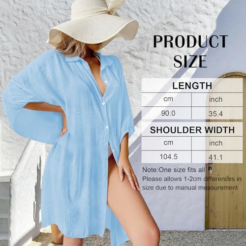 Chalier 015-6-LBL-O Womens Loose Bathing Suit Cover Ups, Beach Swimwear Button Down Shirt Dress thumb #5