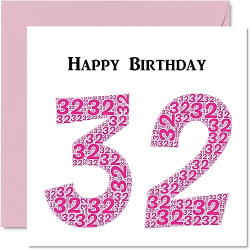 Fun 32nd Birthday Cards for Woman - Shapecloud - Happy Birthday Card for Dad Mum Son Daughter Brother Sister Uncle Auntie Cousin, 145mm Greeting Cards, Fun Card