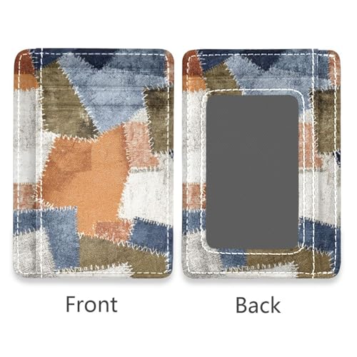 Multi Color Patched Cloth Pattern leather mens slim wallet With ID Window RFID Blocking credit card protector for men&women2