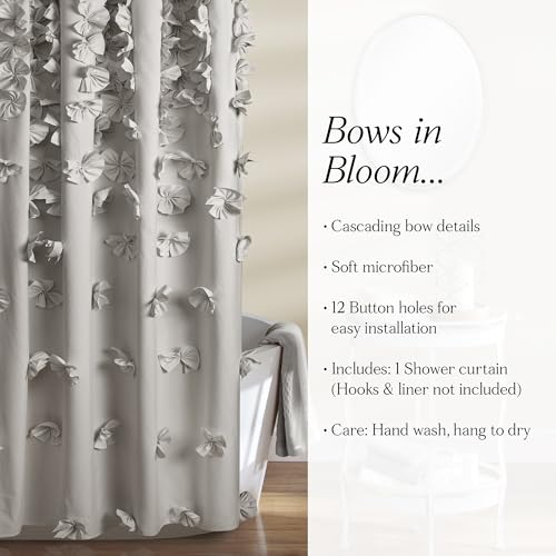 Lush Decor Riley Shower Curtain, 72" W x 72" L, Light Gray - Bathroom Curtain - Coquette Decor - Bow Shower Curtains - Cottage Core - Fabric Shower Curtains by Lush Decor - Image 6