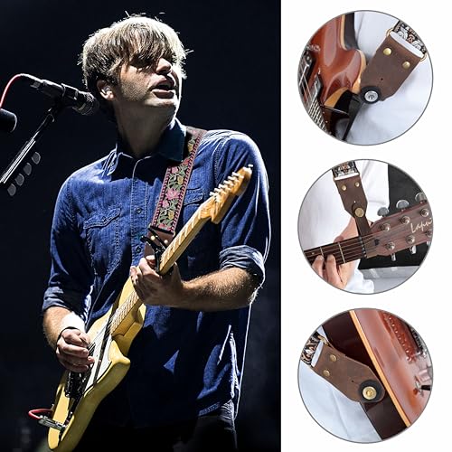 Nefelibata Guitar Strap,Jacquard Embroidery Cotton Guitar Straps with Crazy Horse Leather Ends for Bass Electric & Acoustic - Image 2
