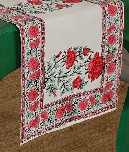 Image of Ravaiyaa - Attitude is Everything Hand Block Printed Cotton Table Runner | Floral Printed Table Runner for Home Decor, Kitchen | 60 x 16 Inch-(Red Lotus)