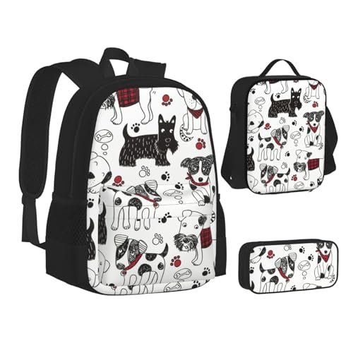 Sac à dos d'école assortis Lovely Dogs noir avec boîte à déjeuner - 2