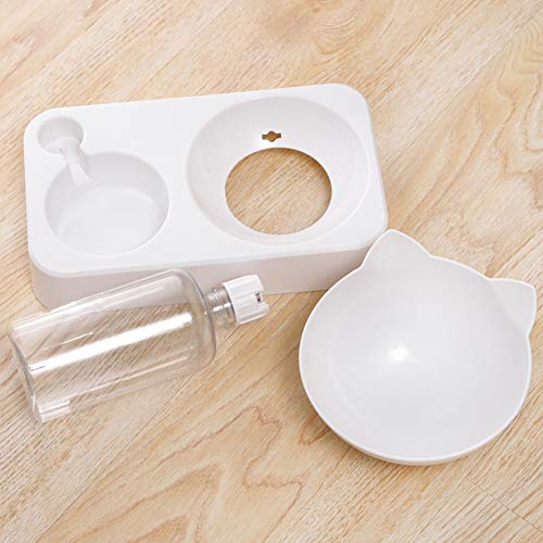 Hawiton Double Cat Bowls with Water Dispenser - Pets Water and Food Bowl Set, 15°Tilted Slow Cat Feeder Bowl with Automatic Waterer Bottle Spill Proof Bowl for Small or Medium Size Dogs Cats - Thumbnail 6