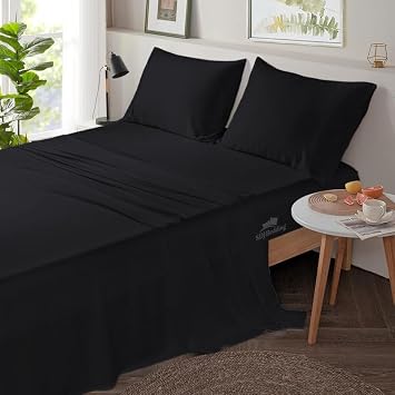 Niimo 800 Thread Count 100% Egyptian Cotton Sheet Set - California Queen Size Sheets Set - 15 inch Deep Pocket of Fitted Sheet - 4 Piece Sheet Set - Black Solid