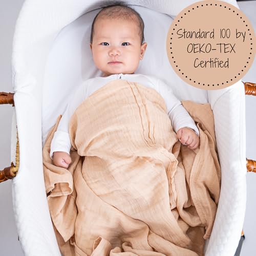 Image of LollyBanks 100% Cotton Baby Blankets 2 Pack, Gentle and Soft Muslin Swaddle Blanket for Girls, Lightweight 47 x 47 Inches Newborn Receiving Blanket, Newborn Essentials Must Haves (Puppies and Tan)