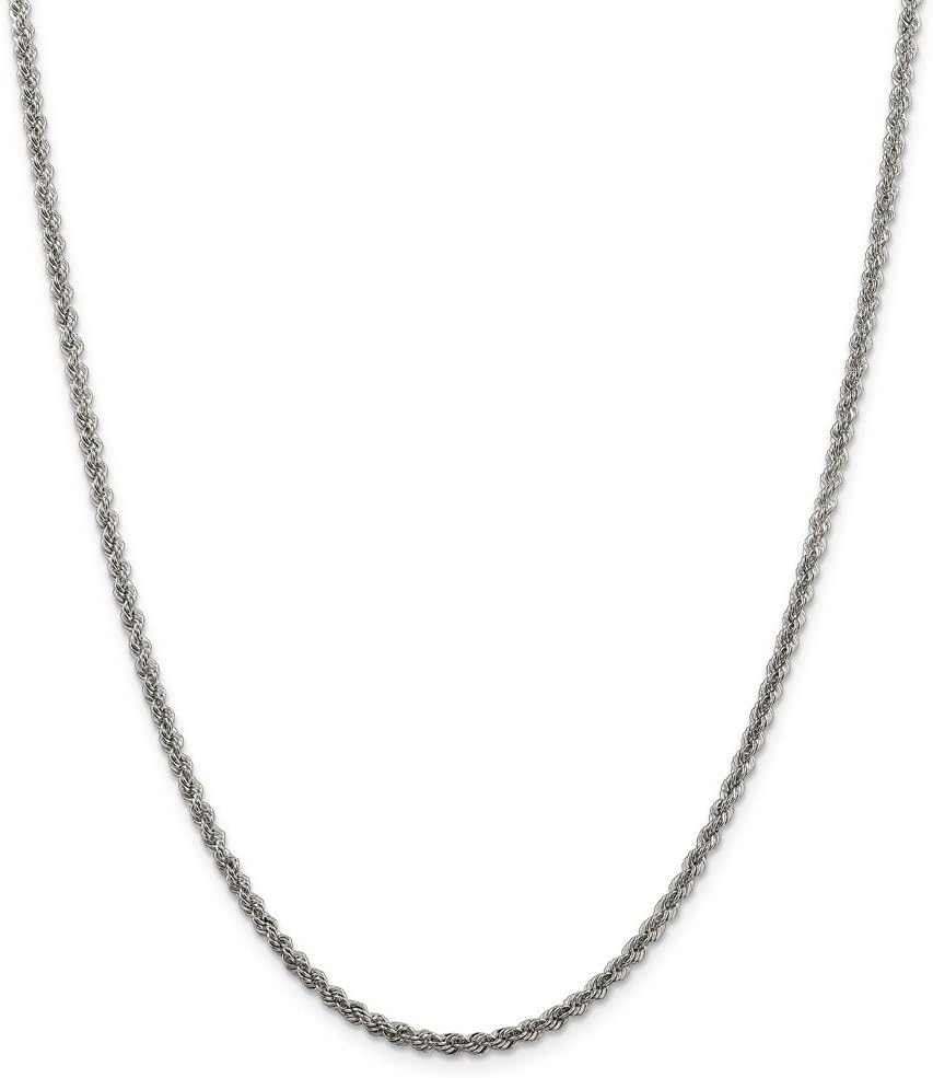925 Sterling Silver 2.5mm Solid Rope Chain Necklace - with Secure Lobster Lock Clasp