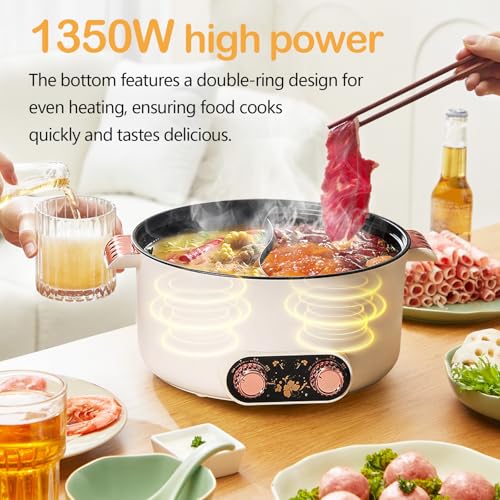 Appareil a Fondue, Fondue Chinoise 5 L à avec Compartiments Rechaud Electrique Pot 1 350 W avec 3 Réglages de Puissance pour Cuire des Fondues Préparer des Soupes Faire Bouillir des Nouilles – Image 5