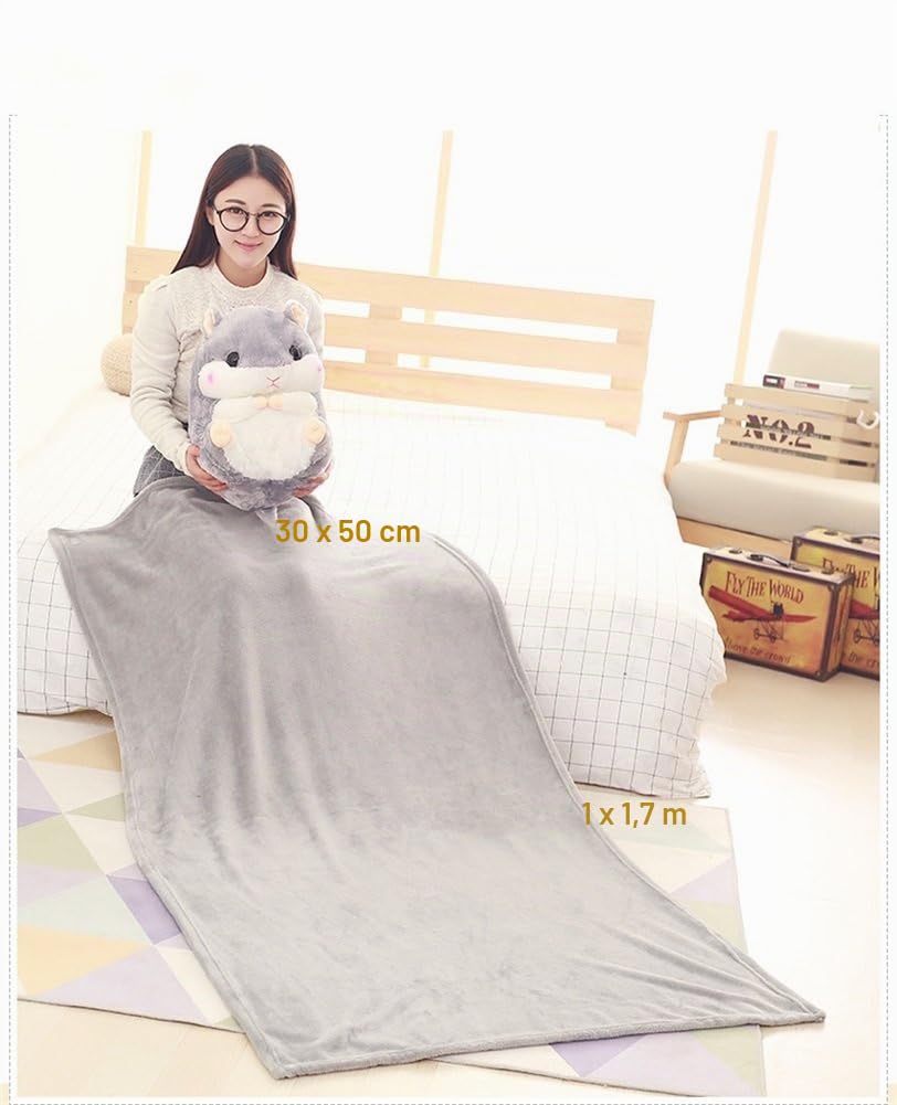 YunNasi 2 en 1 Hámster de Peluche con Manta Lindo Hámster Suave Almohada para Niños y Niñas (Gris)