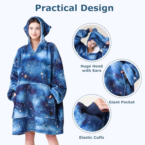 THREE POODLE Wearable Blanket Hoodie for Women, Oversized Sherpa Sweatshirt Blanket for Adults Men, Cozy Hooded Blankets, Gifts for Teen Girls Women Mom Sister