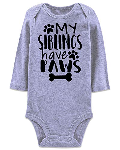 Goodstoworld Newborn Boys Rompers Long Sleeve Onesie Bodysuit Adorable Infant Casual Daily Grey Jumpsuit Sunsuit My Siblings Have Paws Romper 3-6 Months