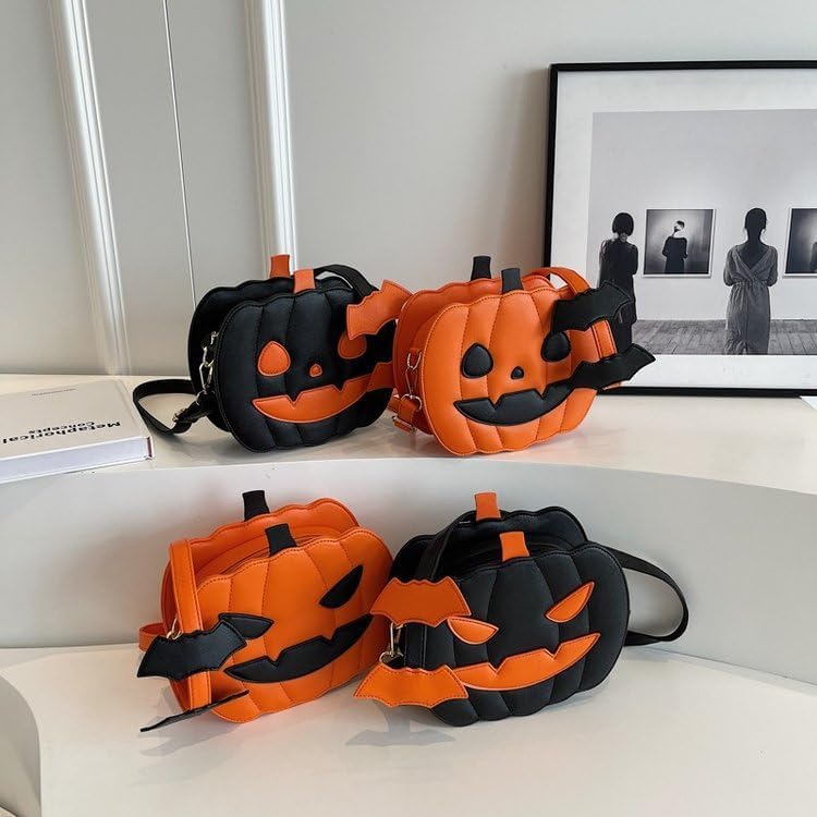 Miniatura 5 de Bolso de Halloween con diseño de calabaza, bolso cruzado novedoso de piel sintética, bolso cruzado de calabaza de Halloween