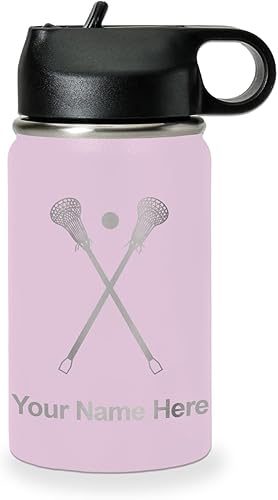 Vista 78 de LaserGram Botella de agua personalizada, palitos de lacrosse, acero inoxidable de doble pared aislada al vacío con popote superior, regalo grabado