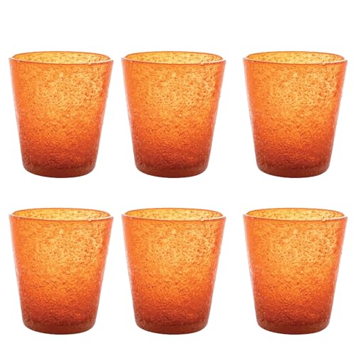 Livellara Bicchieri Acqua Vetro Soffiato, Set da 6, Bicchieri in Vetro Colorati, Moderni, Particolari, Capacità 450 ml, Resistenti al Calore, per Acqua, Cocktail, Succhi di frutta. Colore: Mandarino