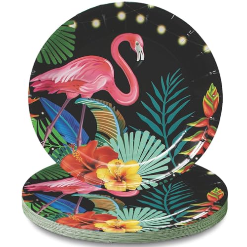 Fun Express Tropical Nights Flamingo & Floral Paper Dessert Plates, 8 Pieces