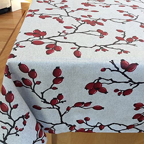 Amelie Michel Wipe-Clean French Tablecloth in Eglantier Branch, Natural | Authentic French Acrylic-Coated 100% Cotton Fabric | Easy Care, Spill Proof [60  x 78  Rectangle]