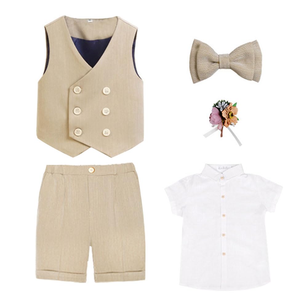 Bambino Ragazzo Completo da Smoking Camicia e Pantaloncini Estivi a Maniche Corte con Papillon Abito Formale Festa di Compleanno Cerimonia Battesimo per Matrimonio Festa