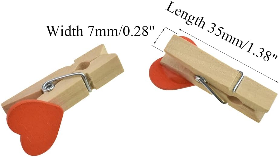 HAHIYO Heart Painted Mini Wooden Clothespin Clip Photo Paper Holders 1.38inch Tight Clamp Not Fray Rope Post Notices Handy Read for Hanging Postcard Wedding Orange 50PCS image 2