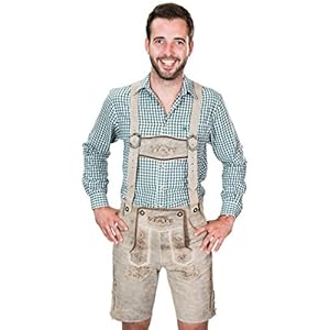 Kurze antik look Bayerische Herren Trachten Lederhose mit Trägern, origineel in grau, Oktoberfest, Größe 52