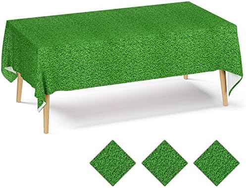 DYLIVeS 3 Pack Disposable Grass Table Cover, Football Theme Plastic Party Table Cloth Touchdown Green Grassland Tablecloth for Super Bowl Soccer Sports Birthday Decoration Heavier Duty, 54 X 108 Inch